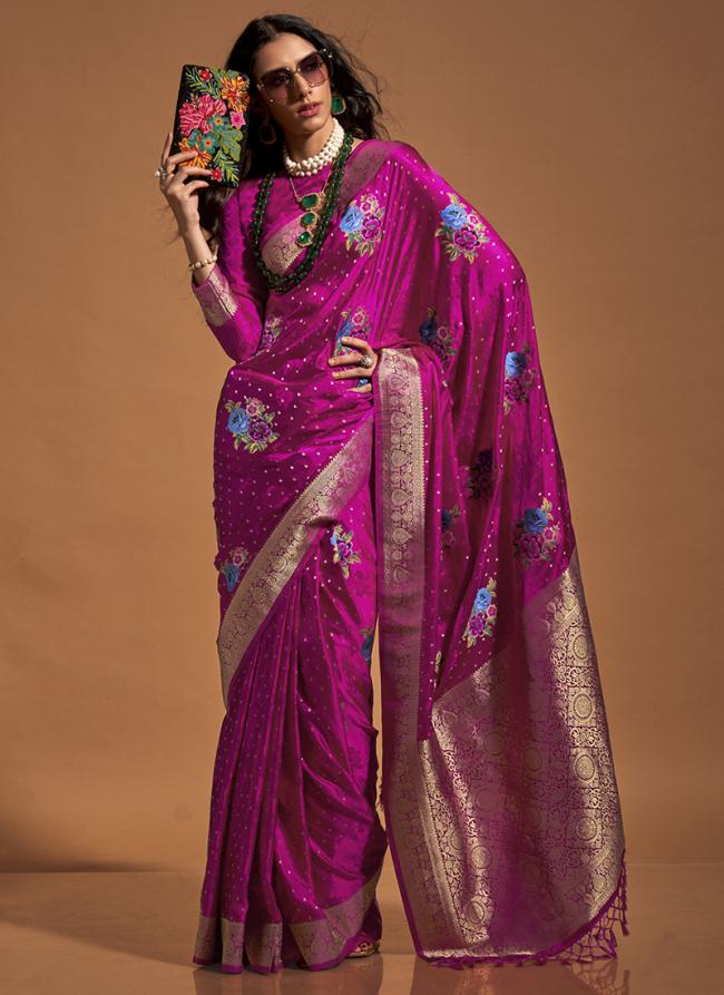 Pure Sattin Pink Wedding Wear Weaving Saree